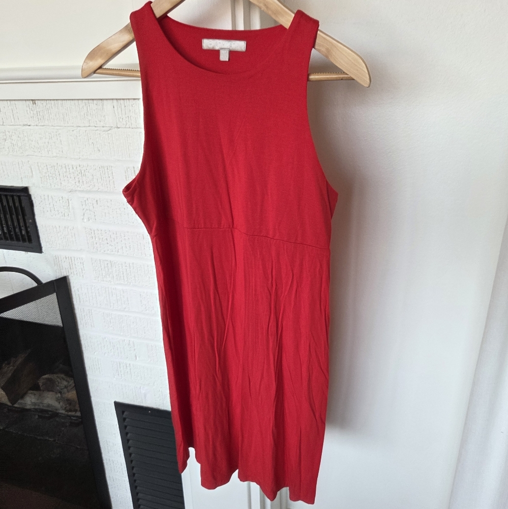 Athleta Red High Neck Athletic Midi Dress Womens MP Medium Petite
